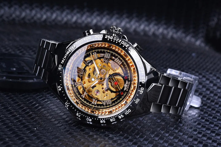 Winner Mechanical Sport Design Bezel Golden Watch Mens Watches Top Brand Luxury Montre Homme Clock Men Automatic Skeleton Watch